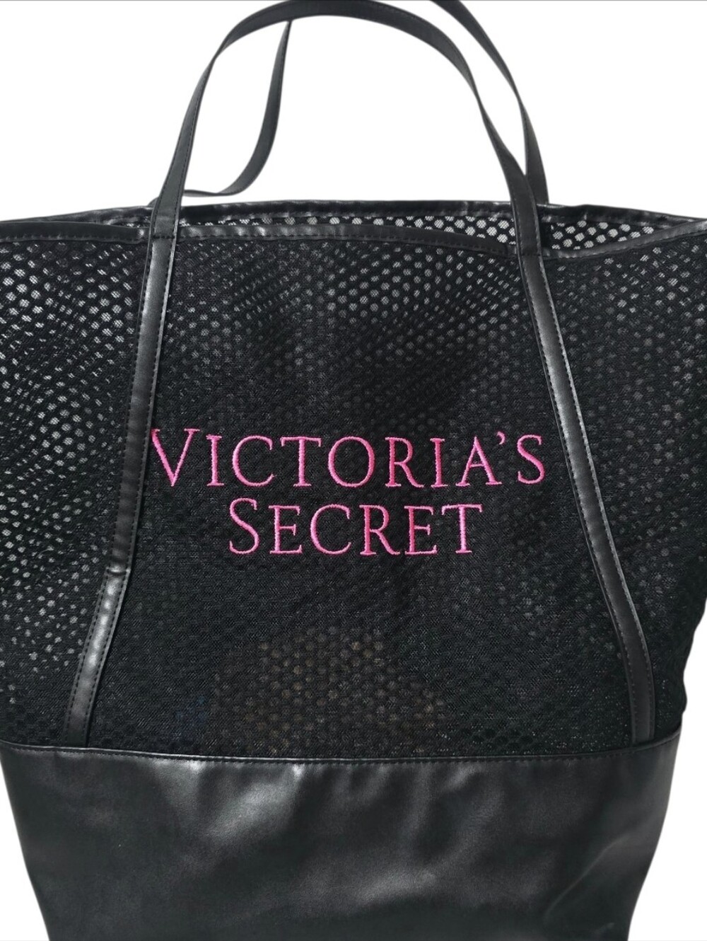 Victoria's Secret Black Tote with Pink Embroidered Logo - Picture 1 of 3